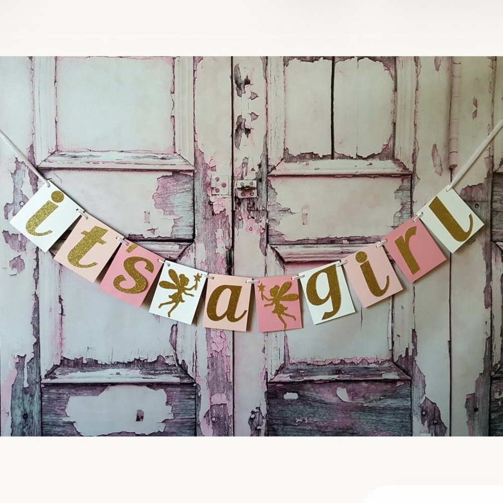 Pink and Gold 'It's a Girl' Banner - Fairy Baby Shower